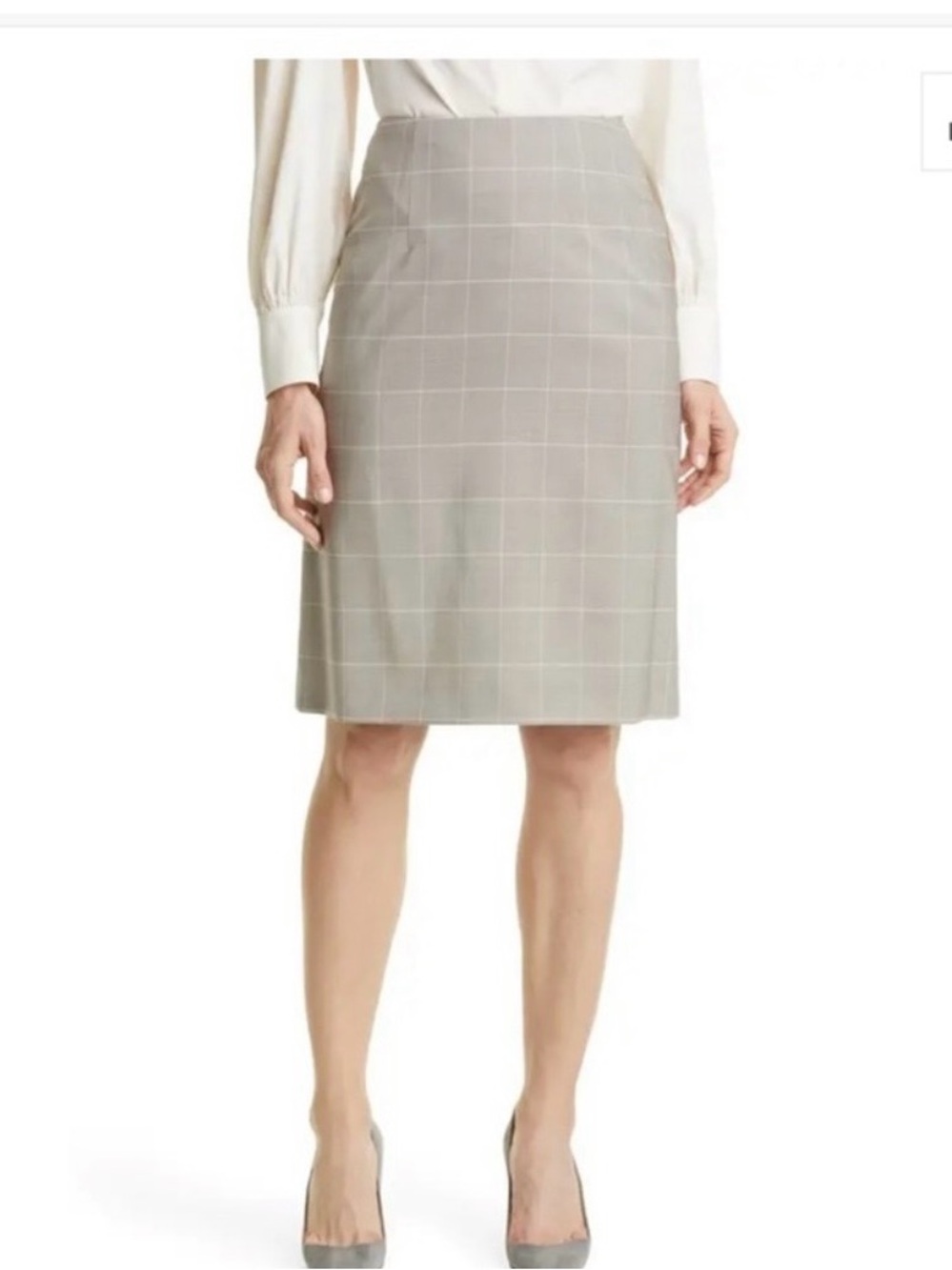 Boss Gray Windowpane Pencil Skirt